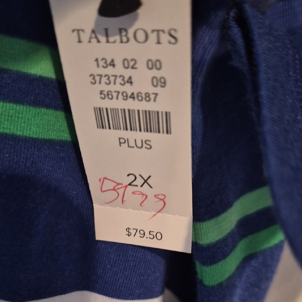NWT Talbots Blue With White & Green Stripes. Size 2X - Picture 4 of 10